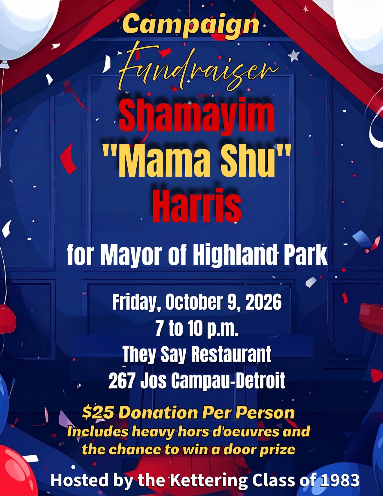 Campaign fundraiser flyer for October 9